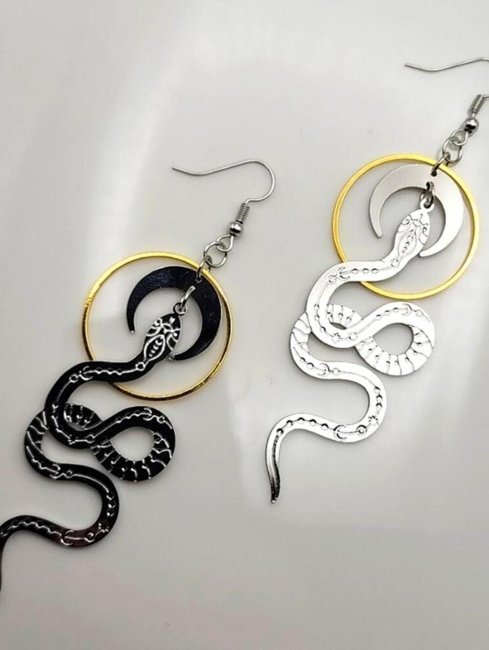 Shadow & Soul Celestial Serpent Moon Phase Snake Earrings
